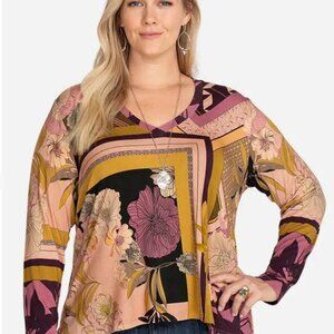 Johnny Was ECHO‎ FAVORITE Long Sleeve V-Neck Swing TEE 1X